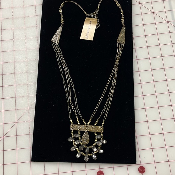 MYTHOLOGIE NWT Ethnic 3 Strand Faceted Stone Pendant Etched Beaded Boho Necklace - Picture 4 of 16